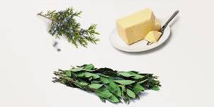 Jalovec, bobkový list a máslo na výrobu masti